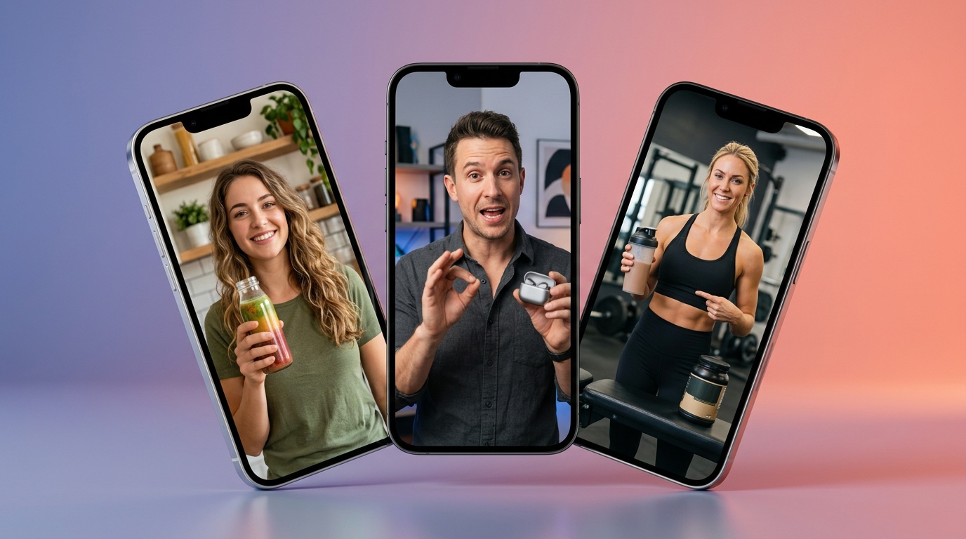 Cinc actors IA entregant diferents ganxos d'anuncis en creatives DTC, d'agència, testimonials, localitzades i liderades per fundadors