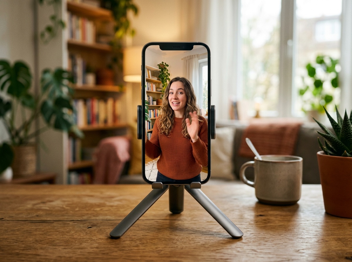 Smartphone en orientació vertical mostrant un vídeo de format curt 9:16 amb subtítols animats a nivell de paraula