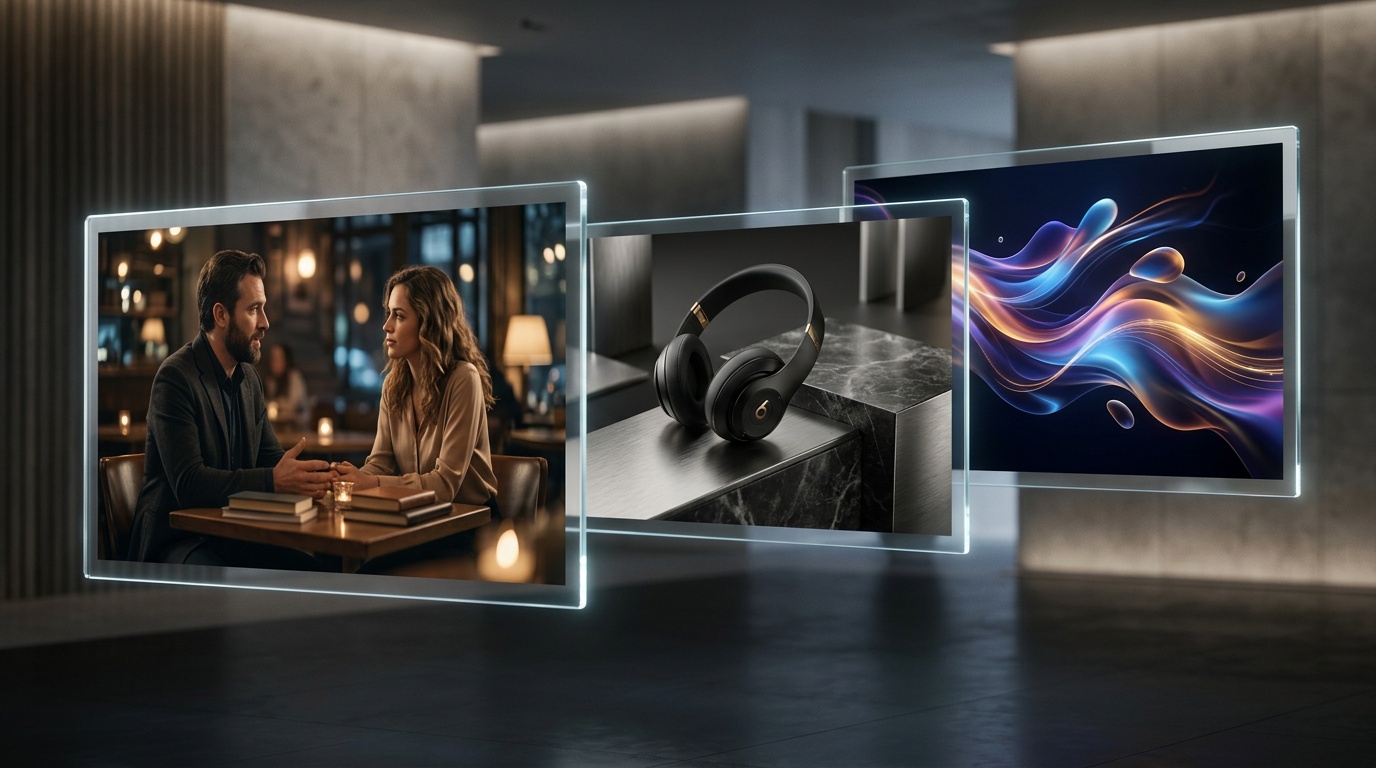 Graella d'estils d'escenes de vídeo: paisatge cinemàtic, càmera selfie UGC, diagrama explicatiu, talking-head i muntatge de B-roll