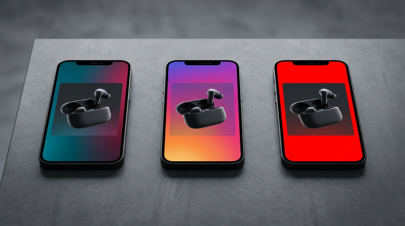 Tres smartphones desplegats en ventall, cadascun mostrant el mateix anunci renderitzat per a TikTok, Meta i YouTube Shorts